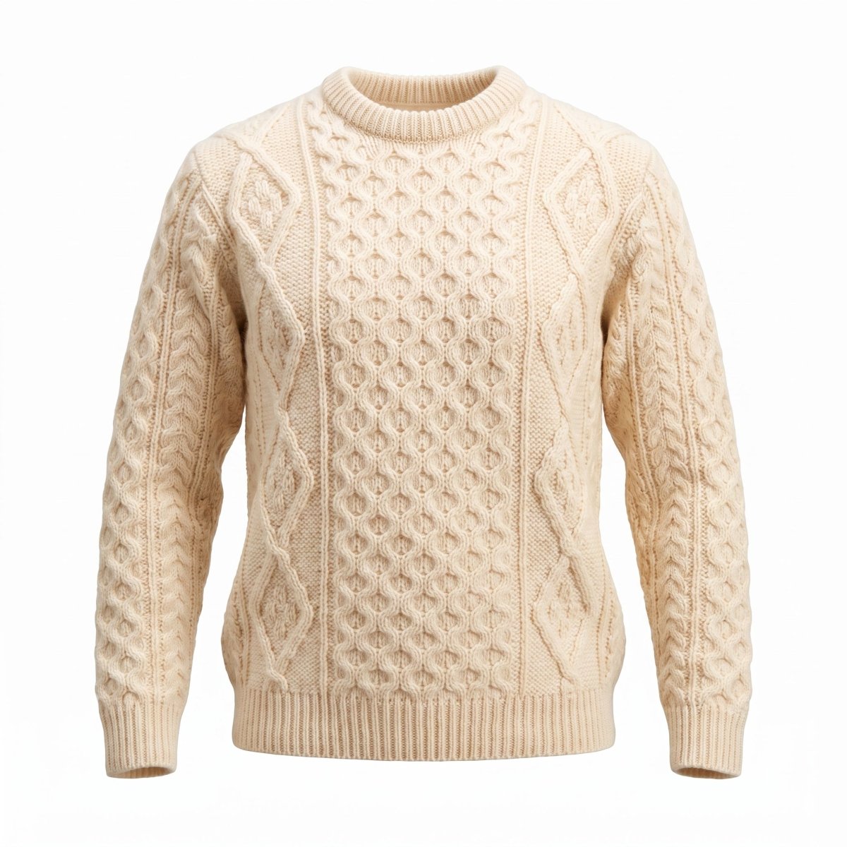 Unisex Blue 100% Wool Aran Cable Knit Crew Neck Jumper – Made in Ireland | Aran - Heritage Of Scotland - XS