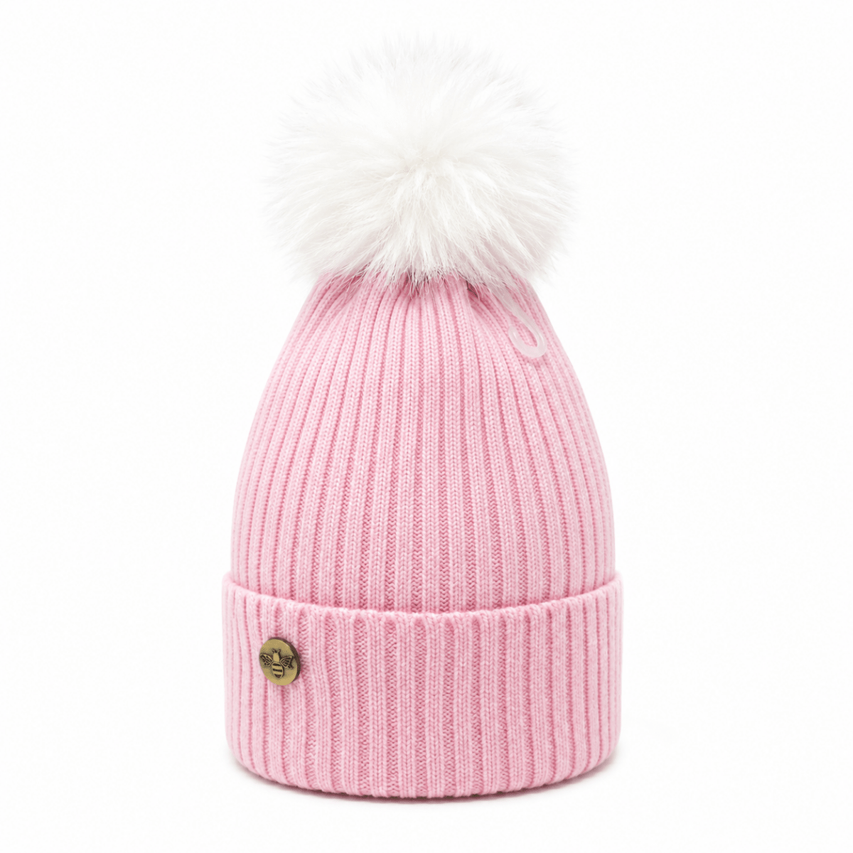 Woman's Knit Hat with Pom Pom and Fleece Lining - Baby Pink and White - Heritage Of Scotland -