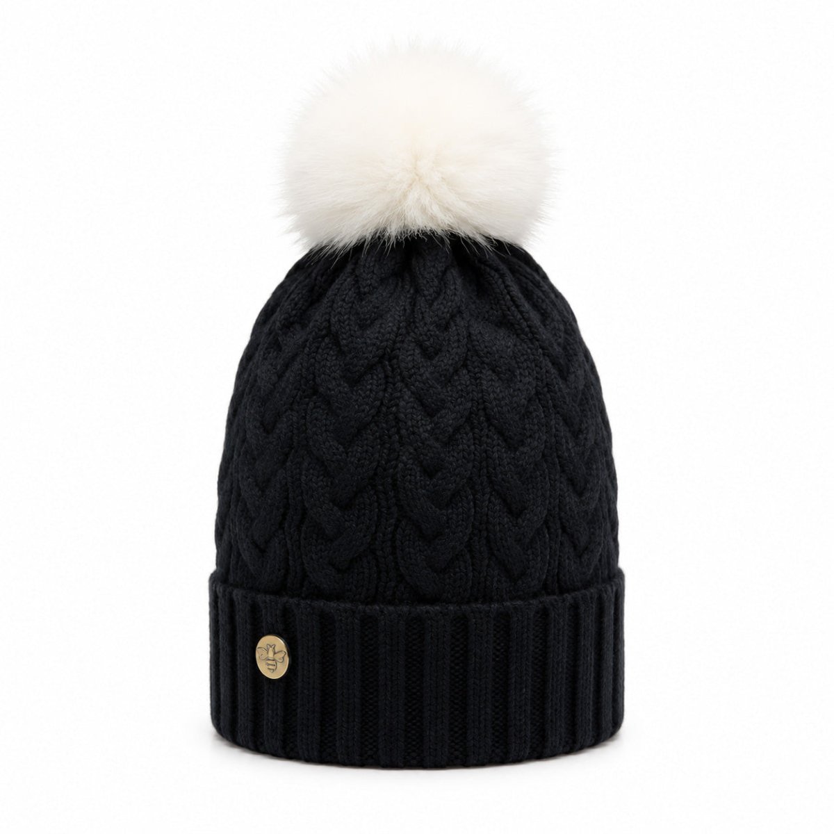 Woman's Knit Hat with Pom Pom and Fleece Lining - Black and White - Heritage Of Scotland -