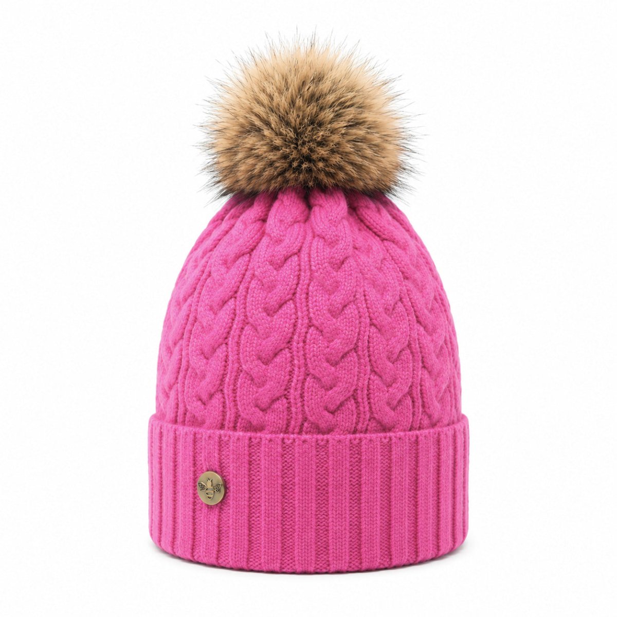 Woman's Knit Hat with Pom Pom and Fleece Lining - Fuchsia and Brown - Heritage Of Scotland -