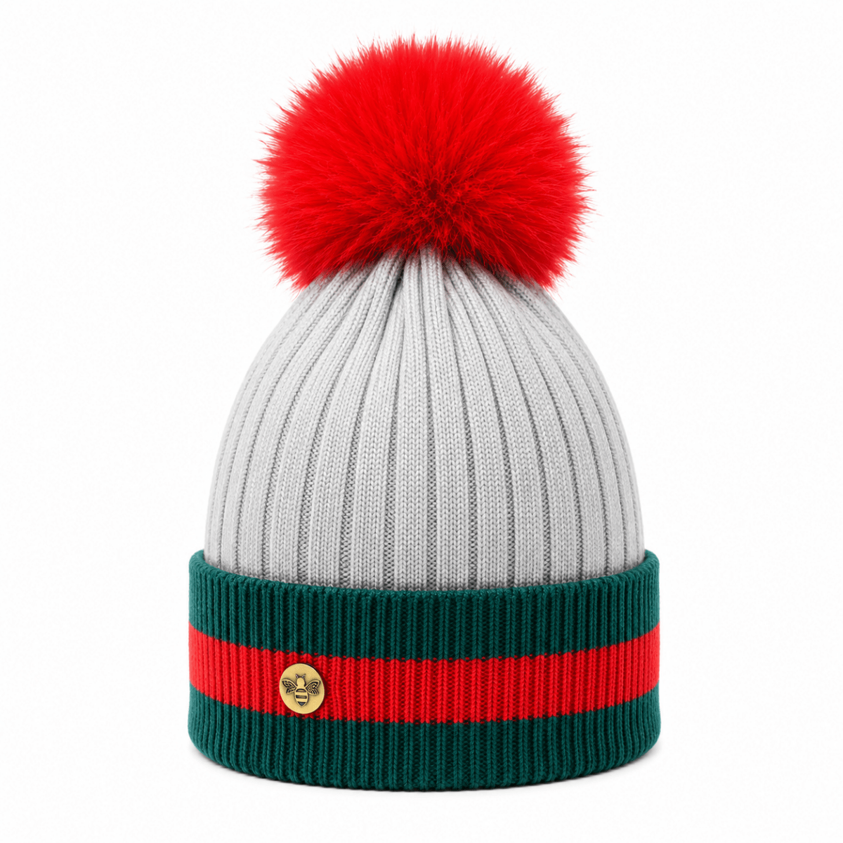 Woman's Knit Hat with Pom Pom and Fleece Lining - Silver and Red - Heritage Of Scotland -