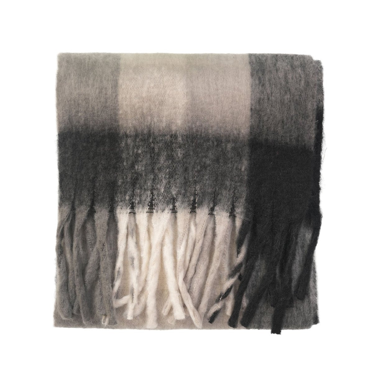 Women’s Soft Check Scarf – Oversized Plaid Winter Wrap with Tassel Fringe - Grey Check - Heritage Of Scotland -
