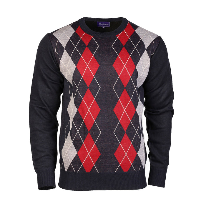 Men's Argyle Ballantrae Jumper Crew Neck Navy