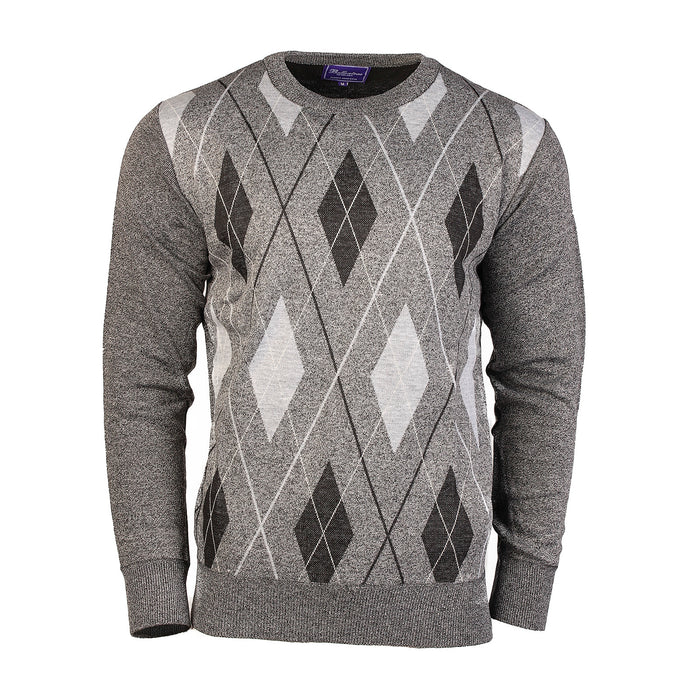 Men's Argyle Ballantrae Jumper Sweater Crew Neck Light Grey Melange