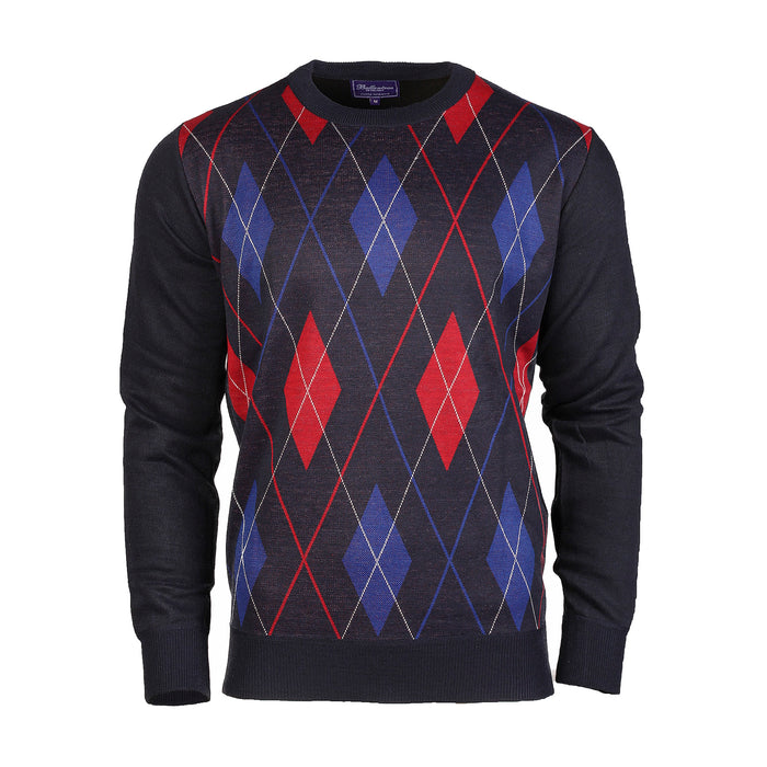 Men's Argyle Ballantrae Jumper Crew Neck Navy
