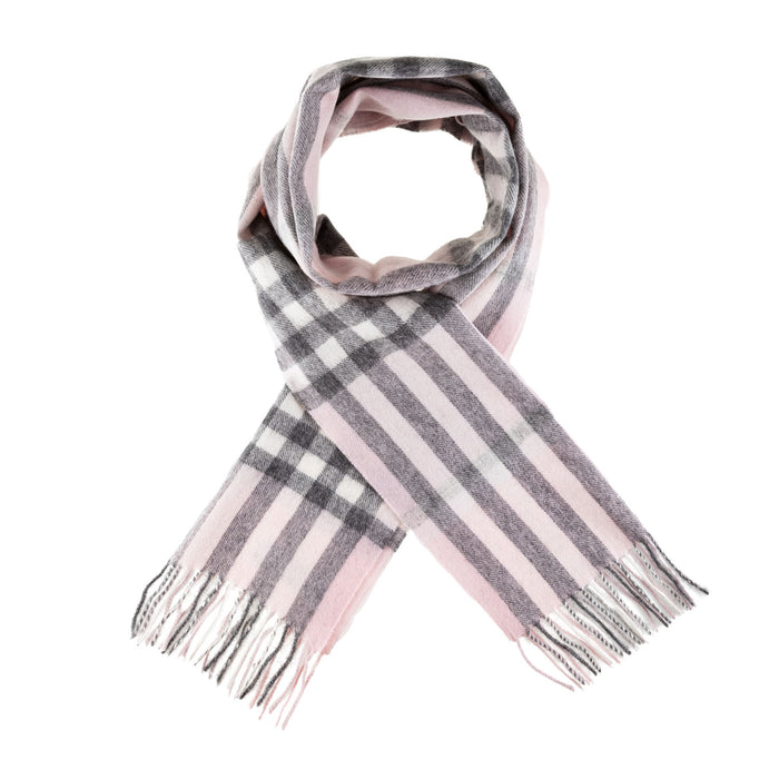 Chequer Tartan 90/10 Cashmere Scarf Bar Chalk