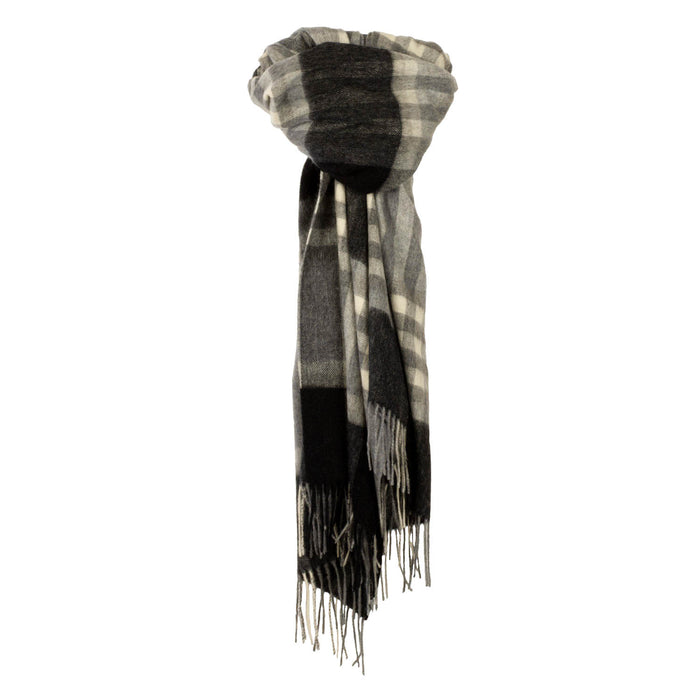 90/10 Tartan Cashmere Blanket Scarf Black