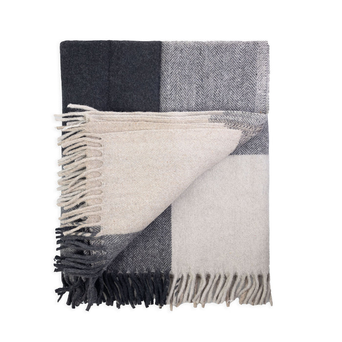 Block Check Herringbone Blanket Natural Taupe