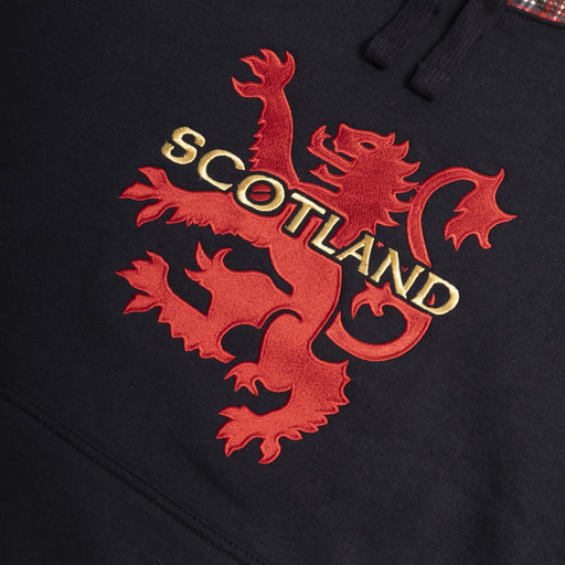 Adult Hoodie Lion/Scotland Tartan Sleeve - Heritage Of Scotland - NAVY