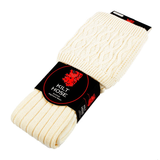 Adults 50% Plain Wool Kilt Socks Plain White - Heritage Of Scotland - PLAIN WHITE