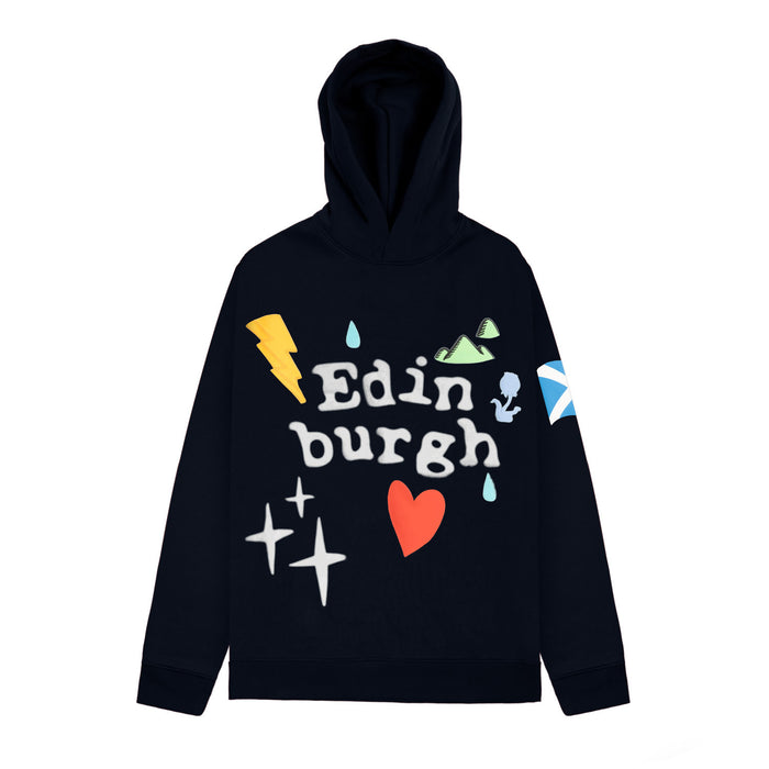 Adults Edin 3D Puff Printed Hooded Top Navy - Heritage Of Scotland - NAVY