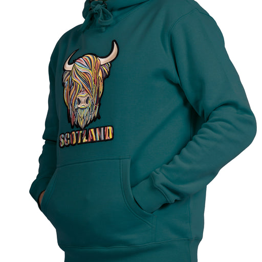 Adults Pastel Highland Cow Hooded Top Teal - Heritage Of Scotland - TEAL