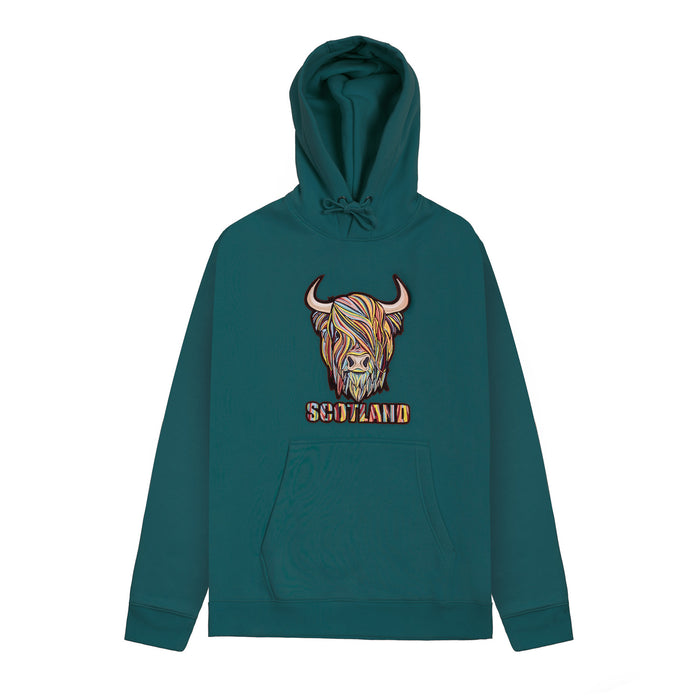 Adults Pastel Highland Cow Hooded Top Teal - Heritage Of Scotland - TEAL