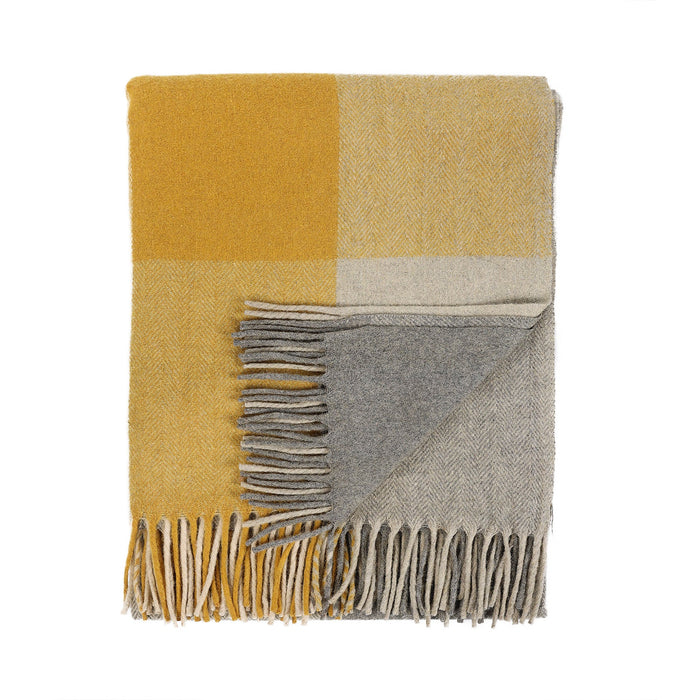 Block Check Herringbone Blanket Natural Ochre - Heritage Of Scotland - NATURAL OCHRE