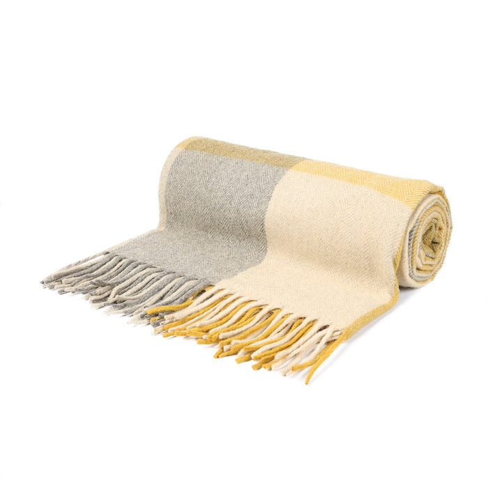 Block Check Herringbone Blanket Natural Ochre - Heritage Of Scotland - NATURAL OCHRE