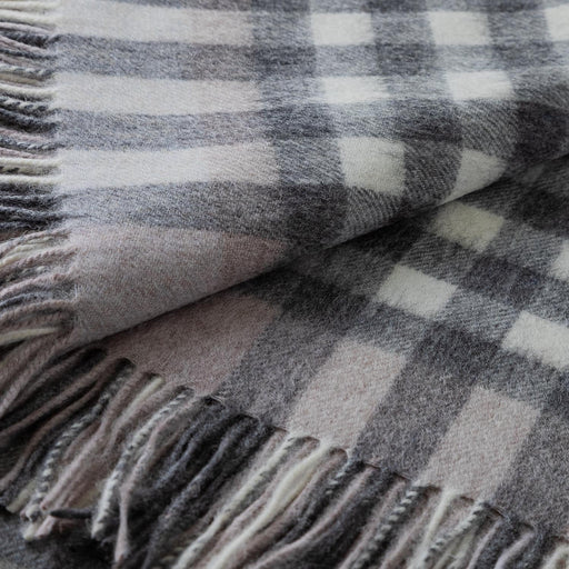 Chequer Cashmere Blend Blanket Grey/Natural - Heritage Of Scotland - GREY/NATURAL