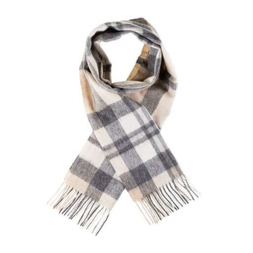 Chequer Tartan 90/10 Cashmere Scarf Bar Exploded Grey/Natural - Heritage Of Scotland - EXPLODED GREY/NATURAL