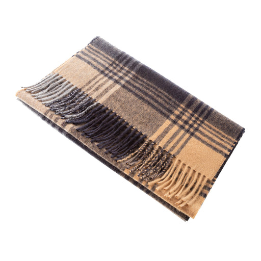 Edinburgh 100% Cashmere Wide Scarf Broken Check - Navy/Camel - Heritage Of Scotland - BROKEN CHECK - NAVY/CAMEL
