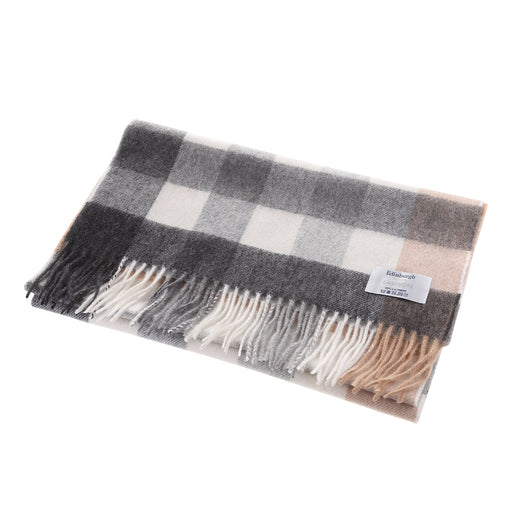 Edinburgh 100% Cashmere Wide Scarf Giant Chequer Natural - Heritage Of Scotland - GIANT CHEQUER NATURAL