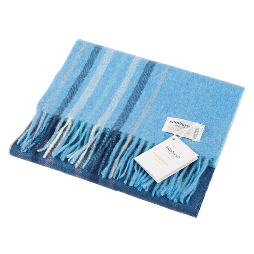 Edinburgh 100% Lambswool Scarf Barcode Check - Aqua Blue - Heritage Of Scotland - BARCODE CHECK - AQUA BLUE