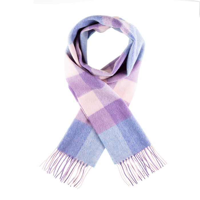 Edinburgh 100% Lambswool Scarf Bursted Check Lavender/Pink - Heritage Of Scotland - BURSTED CHECK LAVENDER/PINK