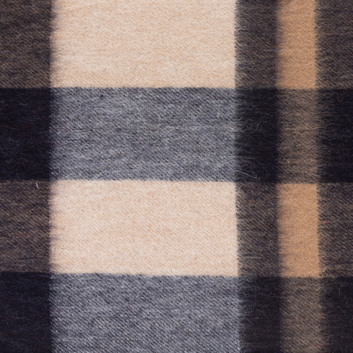 Edinburgh 100% Lambswool Scarf Bursted Check Neutral/Navy - Heritage Of Scotland - BURSTED CHECK NEUTRAL/NAVY