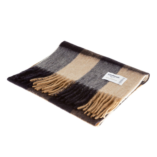 Edinburgh 100% Lambswool Scarf Bursted Check Neutral/Navy - Heritage Of Scotland - BURSTED CHECK NEUTRAL/NAVY
