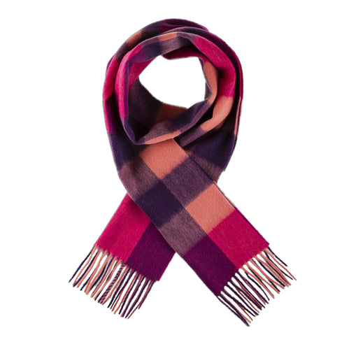 Edinburgh 100% Lambswool Scarf Bursted Check Orange/Pink - Heritage Of Scotland - BURSTED CHECK ORANGE/PINK