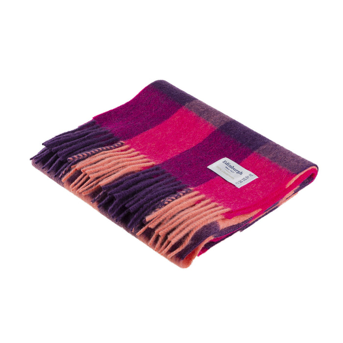 Edinburgh 100% Lambswool Scarf Bursted Check Orange/Pink - Heritage Of Scotland - BURSTED CHECK ORANGE/PINK