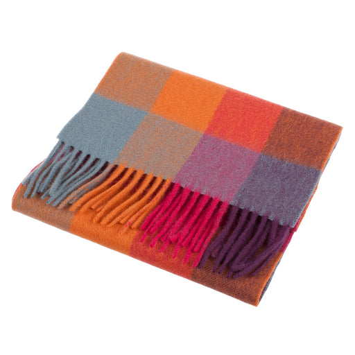 Edinburgh 100% Lambswool Scarf Checkers - Orange/Pink - Heritage Of Scotland - CHECKERS - ORANGE/PINK