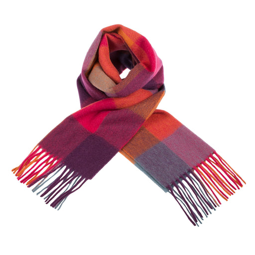 Edinburgh 100% Lambswool Scarf Checkers - Orange/Pink - Heritage Of Scotland - CHECKERS - ORANGE/PINK