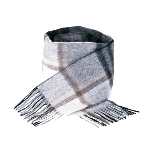 Edinburgh 100% Lambswool Scarf Chequer Grey Light Yellow (24529) - Heritage Of Scotland - CHEQUER GREY LIGHT YELLOW (24529)