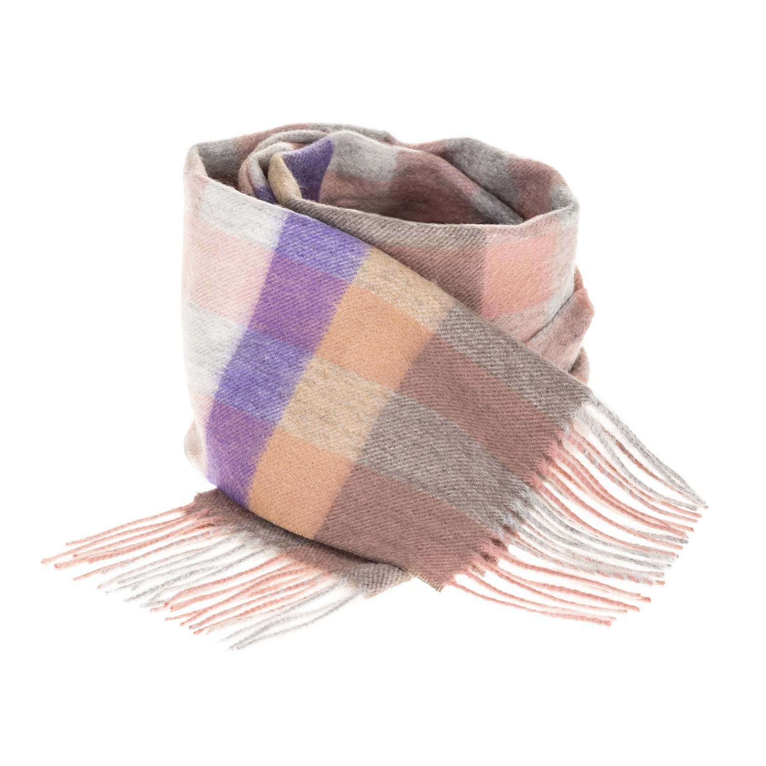 Edinburgh 100% Lambswool Scarf Giant Chequer Dark Pink And Purple 2468 - Heritage Of Scotland - GIANT CHEQUER DARK PINK AND PURPLE 2468