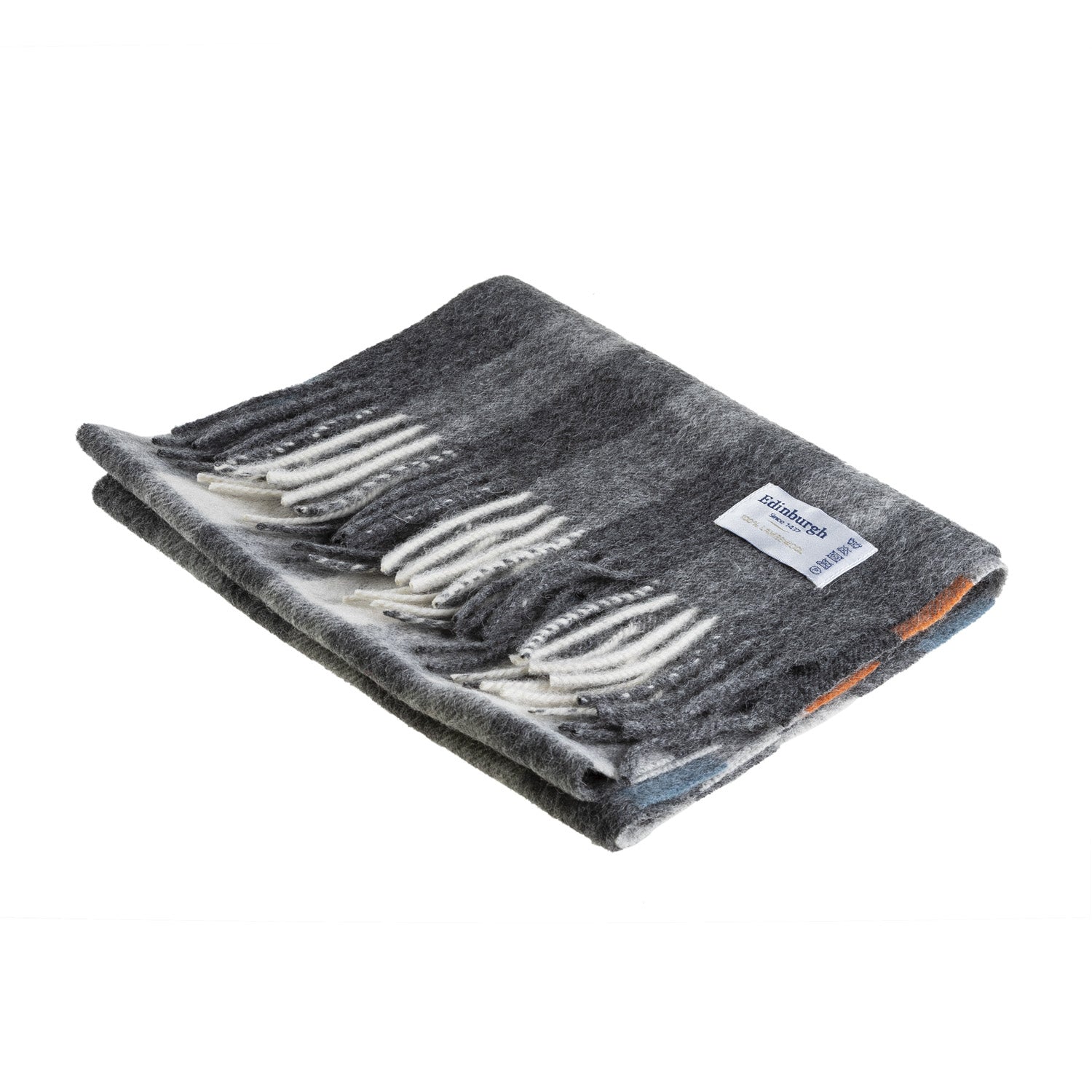 Edinburgh 100% Lambswool Scarf Giant Chequer Tel/Grey (24679) - Heritage Of Scotland - GIANT CHEQUER TEL/GREY (24679)