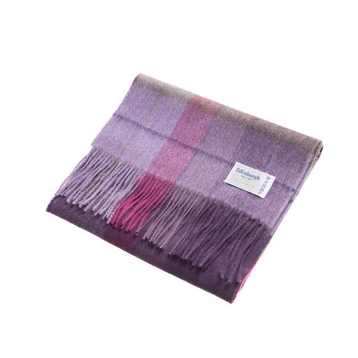 Edinburgh 100% Lambswool Scarf Mixed Check - Heather/Pink - Heritage Of Scotland - MIXED CHECK - HEATHER/PINK