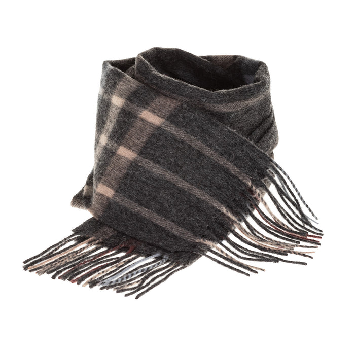 Edinburgh 100% Lambswool Scarf Oversized Check Taupe - Heritage Of Scotland - OVERSIZED CHECK TAUPE