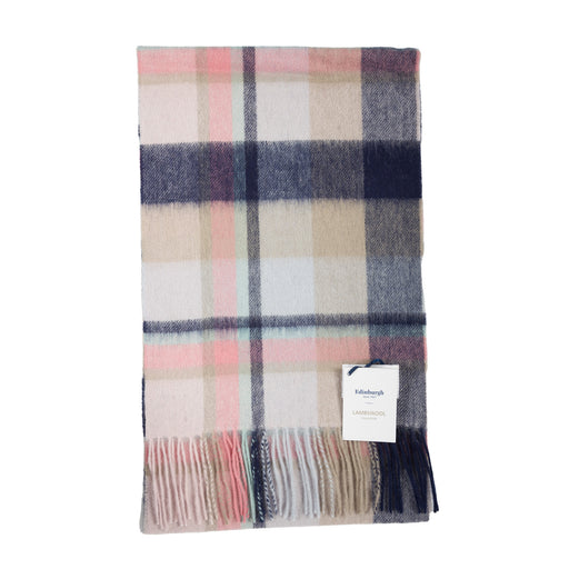 Edinburgh 100% Lambswool Tartan Scarf Myriad Check - Navy/Peony/Aqua - Heritage Of Scotland - Myriad Check - Navy/Peony/Aqua