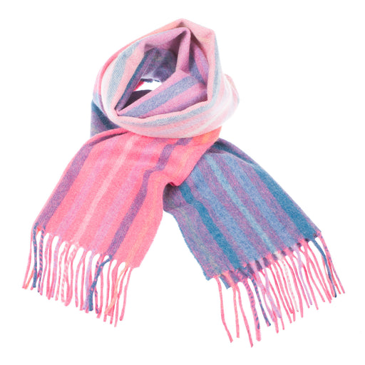 Edinburgh Cashmere Scarf Barcode Check - Coral/Berry - Heritage Of Scotland - BARCODE CHECK - CORAL/BERRY