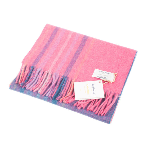 Edinburgh Cashmere Scarf Barcode Check - Coral/Berry - Heritage Of Scotland - BARCODE CHECK - CORAL/BERRY