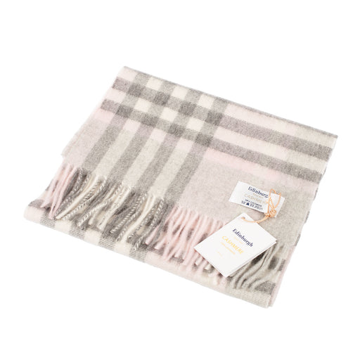 Edinburgh Cashmere Scarf Chequer Tartan - Pink/Grey - Heritage Of Scotland - CHEQUER TARTAN - PINK/GREY