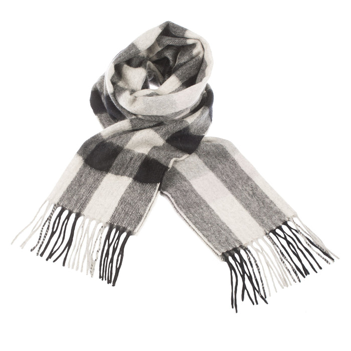 Edinburgh Cashmere Scarf Giant Chequer - Black/Oyster - Heritage Of Scotland - GIANT CHEQUER - BLACK/OYSTER