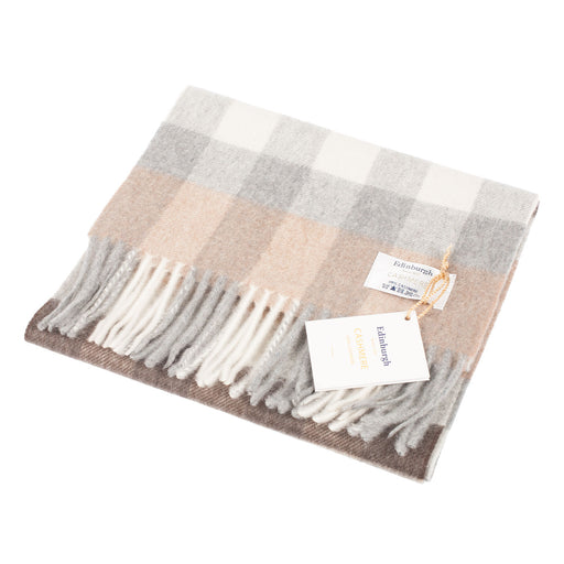 Edinburgh Cashmere Scarf Giant Chequer - Linen/Uniform - Heritage Of Scotland - GIANT CHEQUER - LINEN/UNIFORM