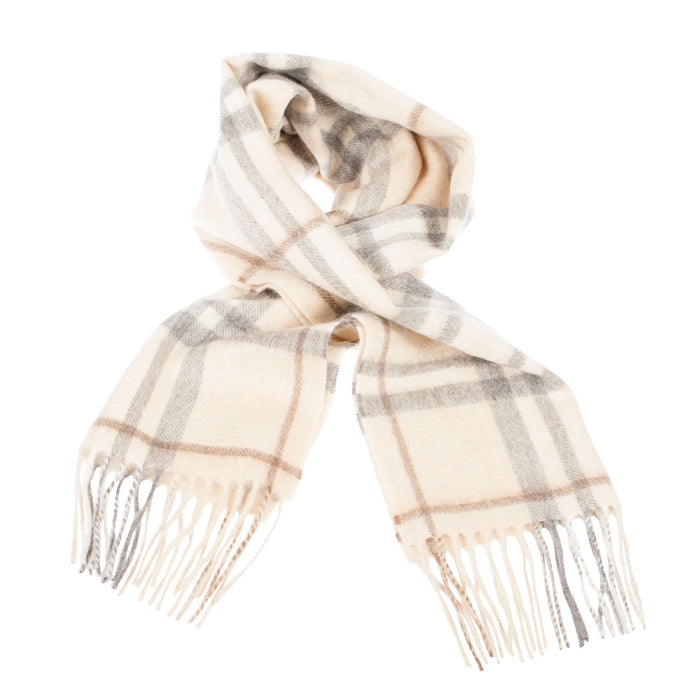 Edinburgh Cashmere Scarf Highlight Check - Olive/Brown/Oyster - Heritage Of Scotland - HIGHLIGHT CHECK - OLIVE/BROWN/OYSTER