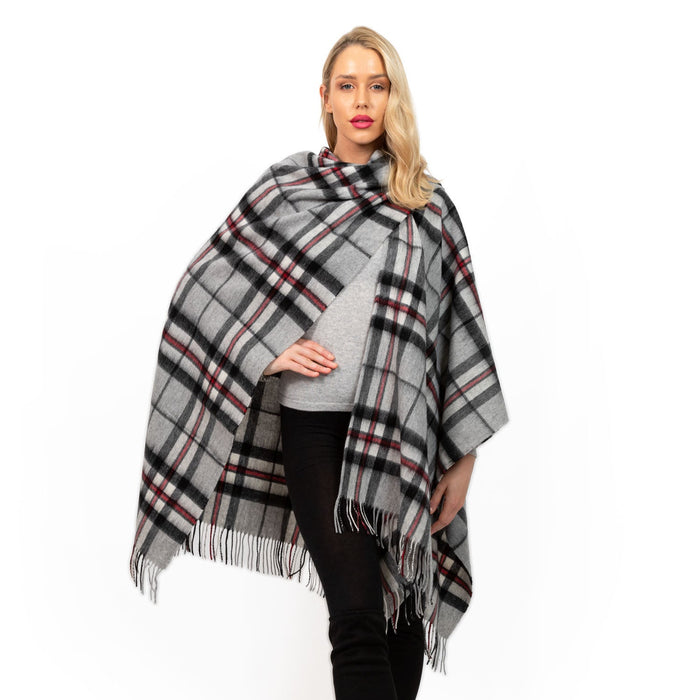 Edinburgh Lambswool Long Tartan Cape Thomson Grey - Heritage Of Scotland - THOMSON GREY