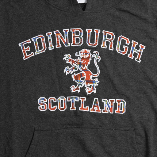 Edinburgh Tartan Lion Hoodie - Heritage Of Scotland - CHARCOAL MARL