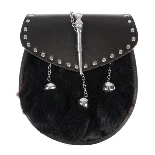 Half Dress Studded Pin And Chain Sporran Rabbit Fur - Heritage Of Scotland - RABBIT FUR (BLACK)