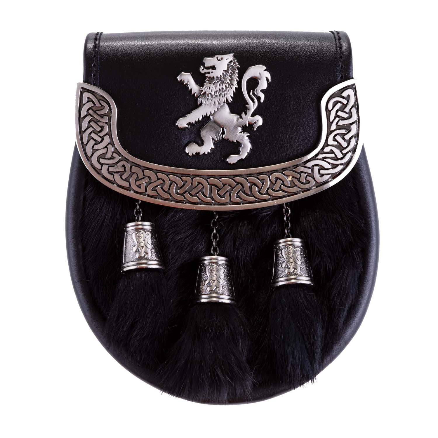 H/D Lion Rampant Plate Sporran Rabbit Fur - Heritage Of Scotland - RABBIT FUR (BLACK)