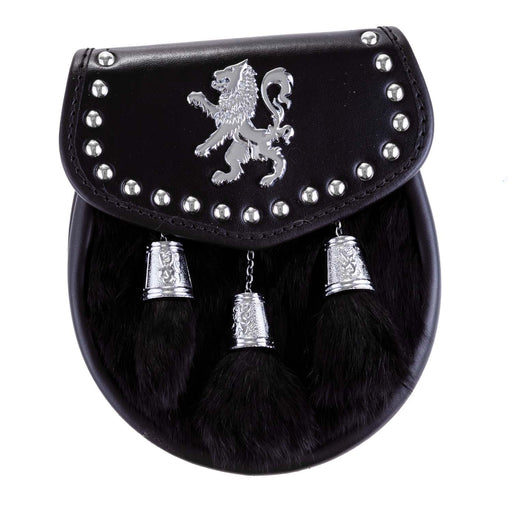 H/D Lion Rampant Studs Sporran Rabbit Fur - Heritage Of Scotland - RABBIT FUR (BLACK)