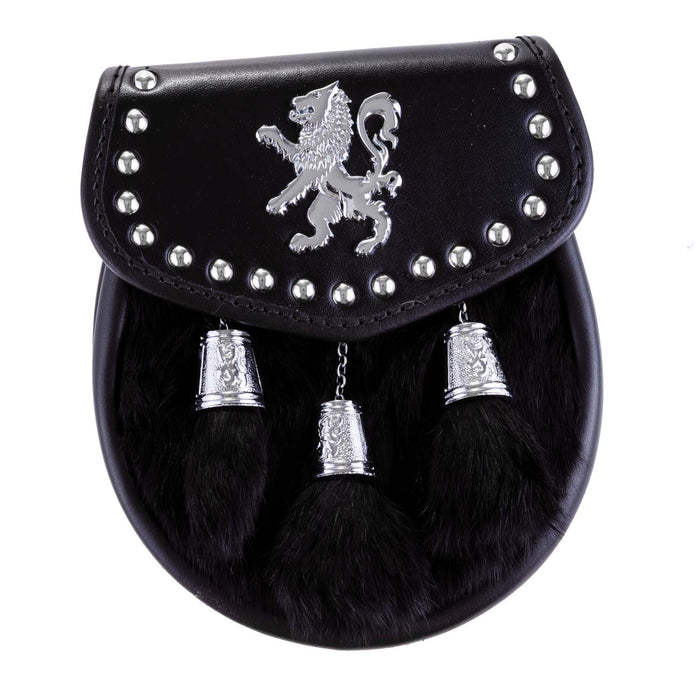 H/D Lion Rampant Studs Sporran Rabbit Fur - Heritage Of Scotland - RABBIT FUR (BLACK)