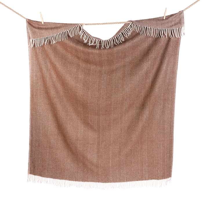 Highland Wool Blend Extra Warm Herringbone Blanket / Throw Chestnut Brown - Heritage Of Scotland - CHESTNUT BROWN